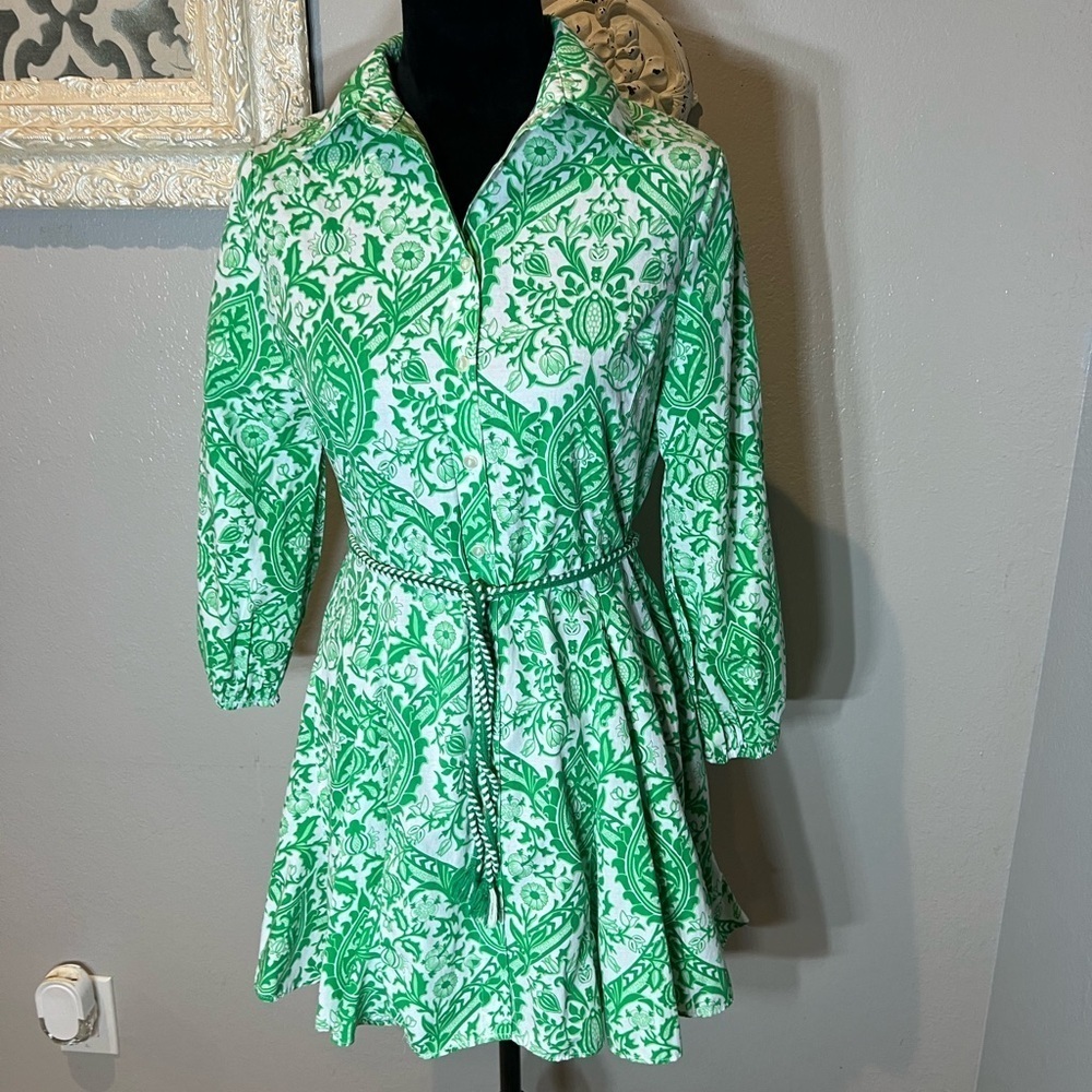Galita Green and White Paisley Button Up Dress - Picture 3 of 10